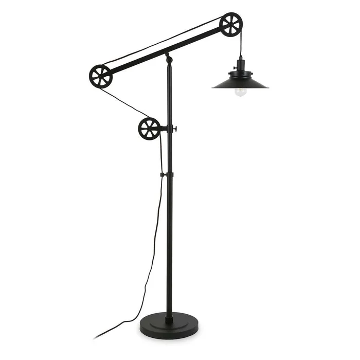 Hudson & Canal – Descartes Wide Brim/Pulley System Floor Lamp with Metal Shade in Blackened Bronze/Blackened Bronze – FL0147