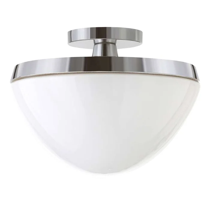 Hudson & Canal – Durant 12.62in Wide Semi Flush Mount with Glass Shade in Polished Nickel/White Milk – SF0805
