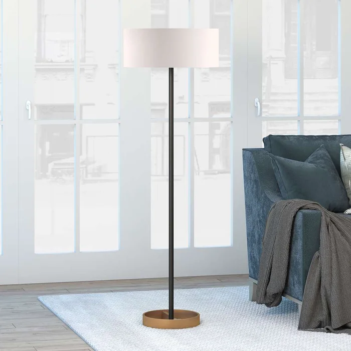 Hudson & Canal – Estella Two-Tone Floor Lamp with Fabric Shade in Matte Black/Brass/White – FL0150