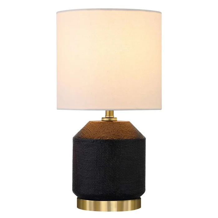 Hudson & Canal – Esther 15in Tall Textured Ceramic Mini Lamp with Fabric Shade in Matte Black/Antique Brass/White – ML1993