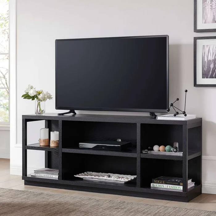 Hudson & Canal – Freya Rectangular TV Stand for TVs up to 65in in Black – TV1175