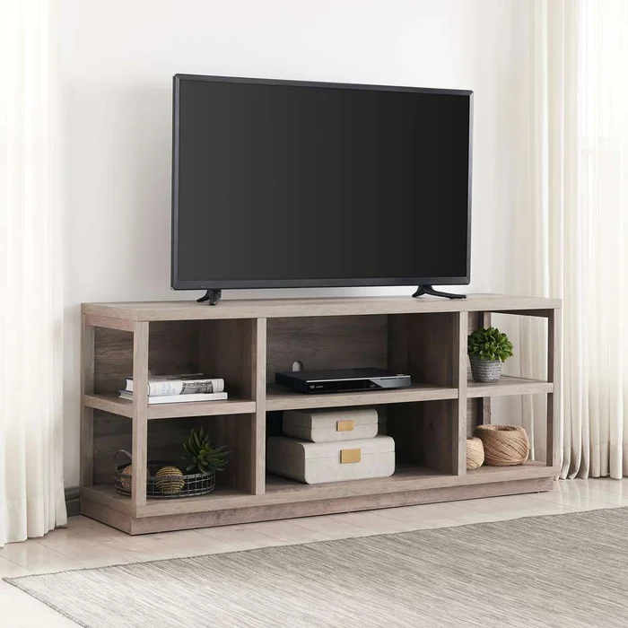 Hudson & Canal – Freya Rectangular TV Stand for TVs up to 65in in Gray Oak – TV0964