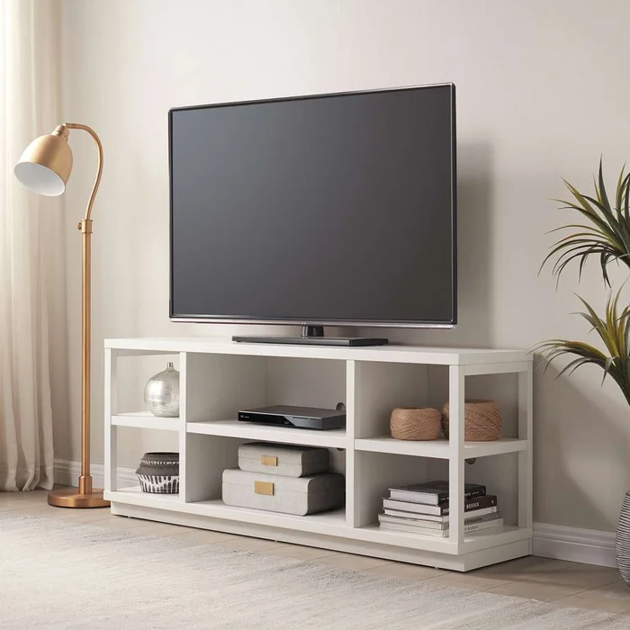 Hudson & Canal – Freya Rectangular TV Stand for TVs up to 65in in White – TV0966
