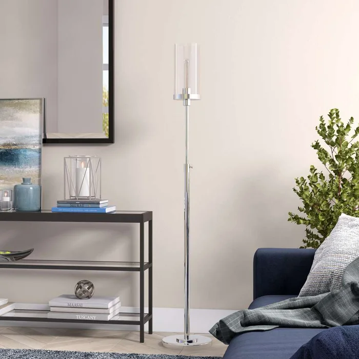 Hudson & Canal – Frieda 66in Tall Floor Lamp with Glass Shade in Polished Nickel/Clear – FL0457