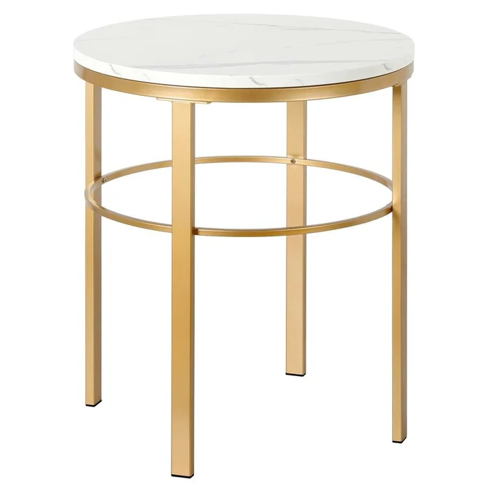 Hudson & Canal – Gaia 20in Wide Round Side Table with Faux Marble Top in Brass/Faux Marble – ST1885