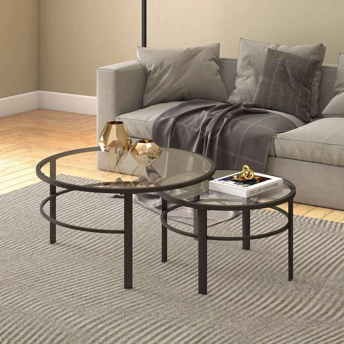 Hudson & Canal – Gaia Round Nested Coffee Table in Blackened Bronze – CT0051