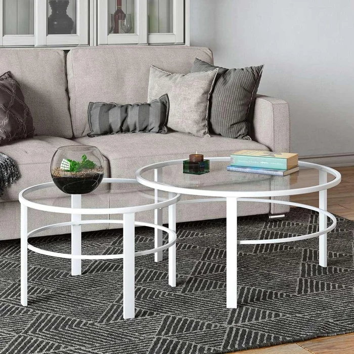 Hudson & Canal – Gaia Round Nested Coffee Table in White – CT0202