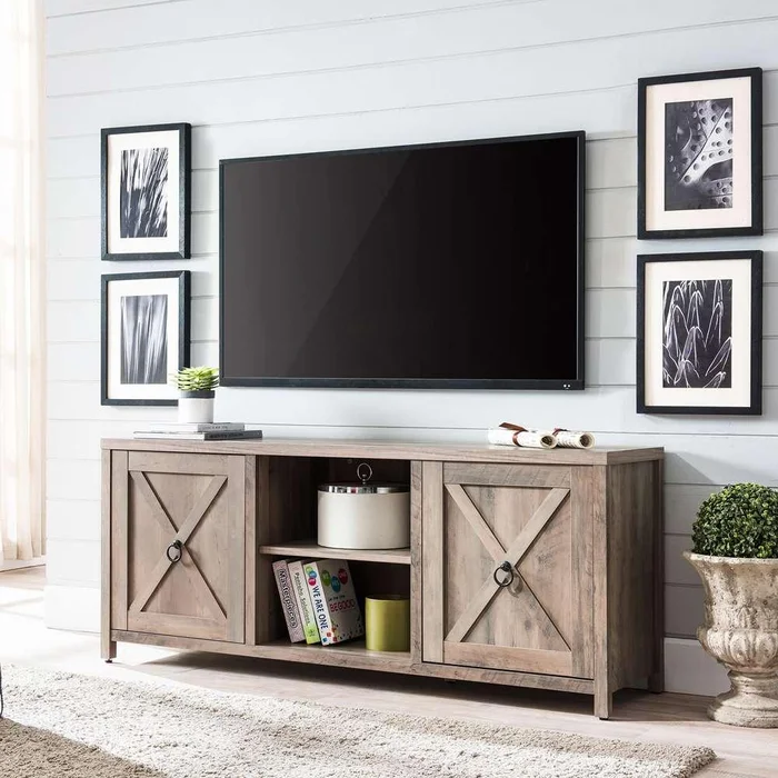 Hudson & Canal – Granger Rectangular TV Stand for TVs up to 65in in Gray Oak – TV0401