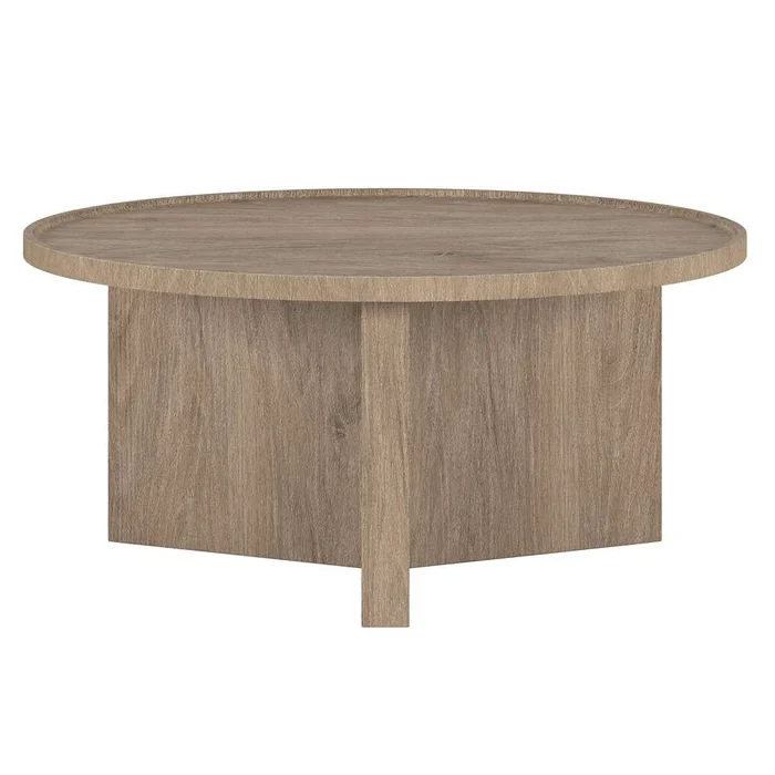 Hudson & Canal – Gunnar 32in Wide Round Coffee Table in Antiqued Gray Oak – CT2119