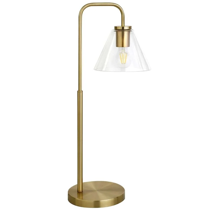 Hudson & Canal – Henderson 27in Tall Arc Table Lamp with Glass Shade in Brass/Clear – TL1125