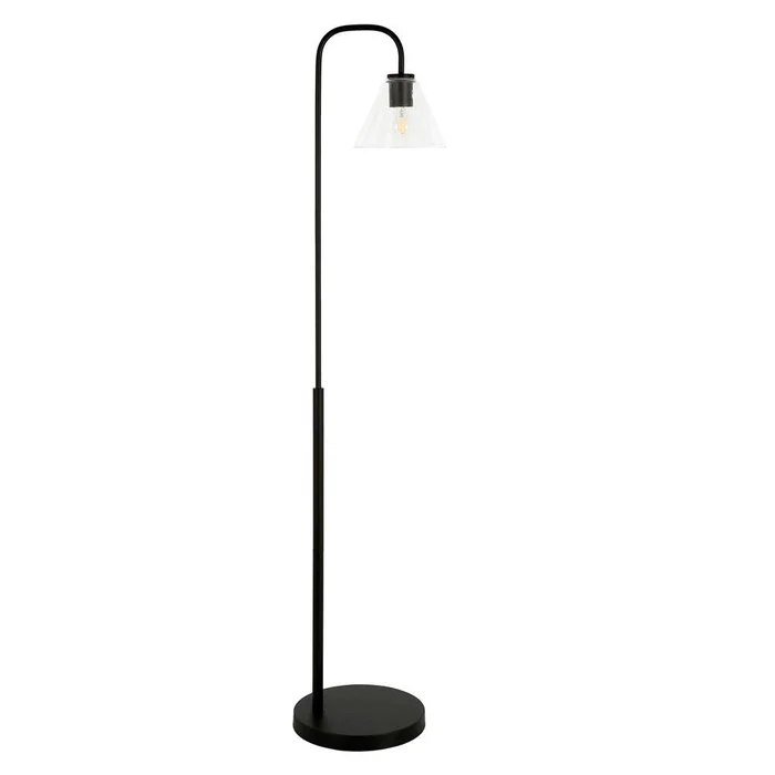 Hudson & Canal – Henderson Arc Floor Lamp with Glass Shade in Blackened Bronze/Clear – FL0774