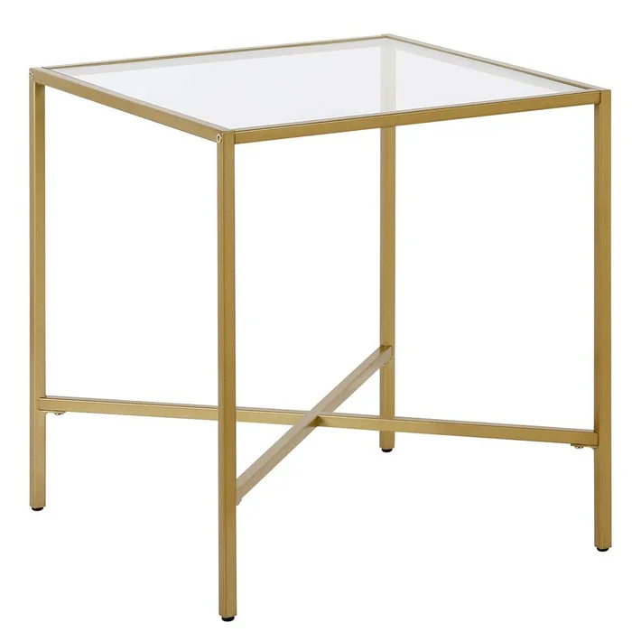 Hudson & Canal – Henley 20in Wide Square Side Table with Glass Top in Brass – ST0828