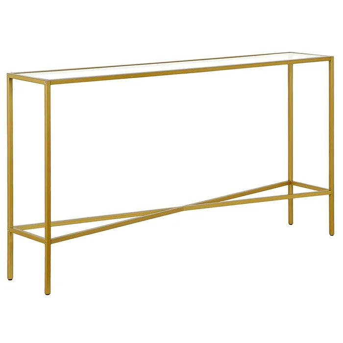 Hudson & Canal – Henley 55in Wide Rectangular Console Table with Glass Top in Brass – AT0822