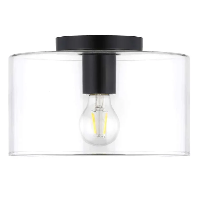Hudson & Canal – Henri 10in Wide Flush Mount with Glass Shade in Matte Black/Clear – SF1283