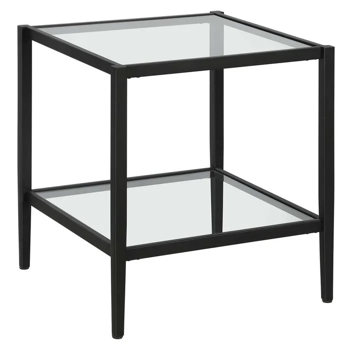 Hudson & Canal – Hera 20in Wide Square Side Table with Glass Shelf in Blackened Bronze – ST1628