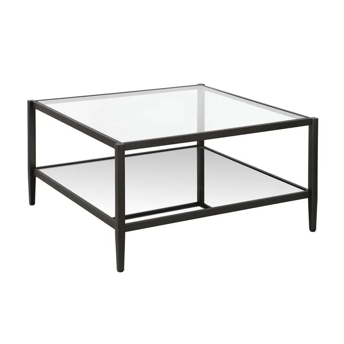 Hudson & Canal – Hera 32in Wide Square Coffee Table with Mirror Shelf in Blackened Bronze – CT0453