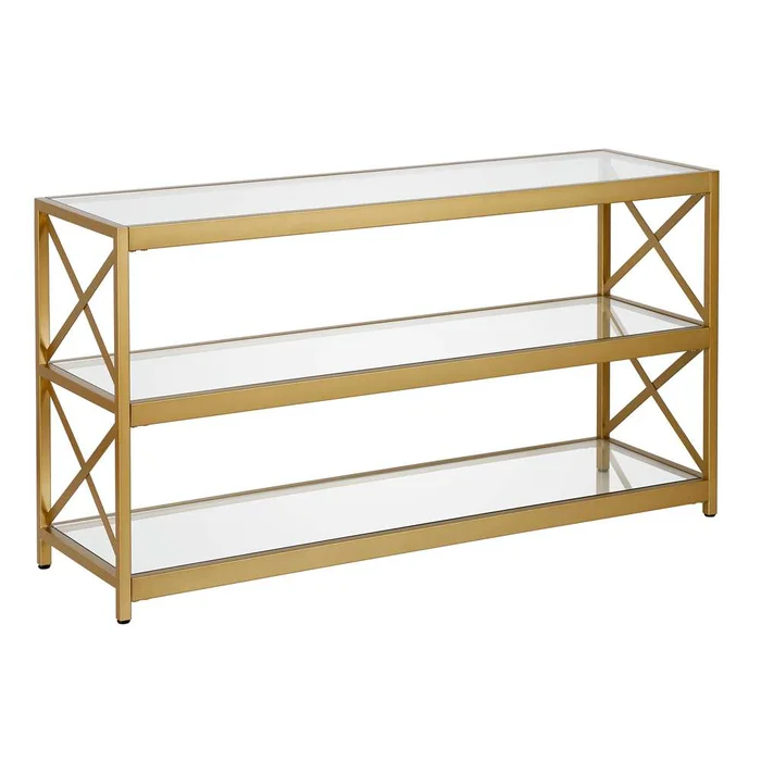 Hudson & Canal – Hutton Rectangular TV Stand for TVs up to 50in in Brass – TV0570