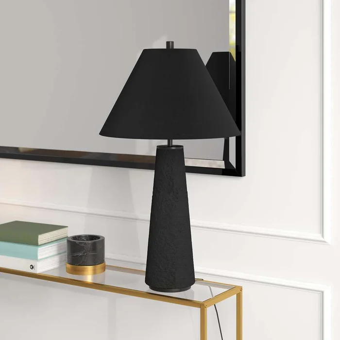 Hudson & Canal – Ingalls 28in Tall Monochrome Table Lamp with Fabric Shade in Matte Black/Black – TL1849