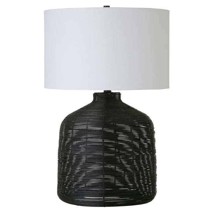 Hudson & Canal – Jolina 27in Tall Oversized/Rattan Table Lamp with Fabric Shade in Black Rattan/White – TL1191
