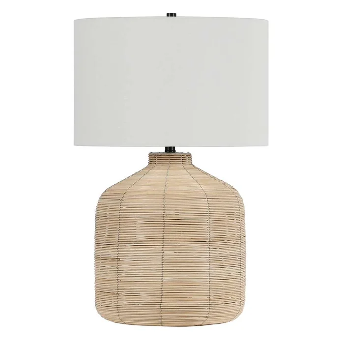 Hudson & Canal – Jolina 27in Tall Oversized/Rattan Table Lamp with Fabric Shade in Natural Rattan/White – TL0658