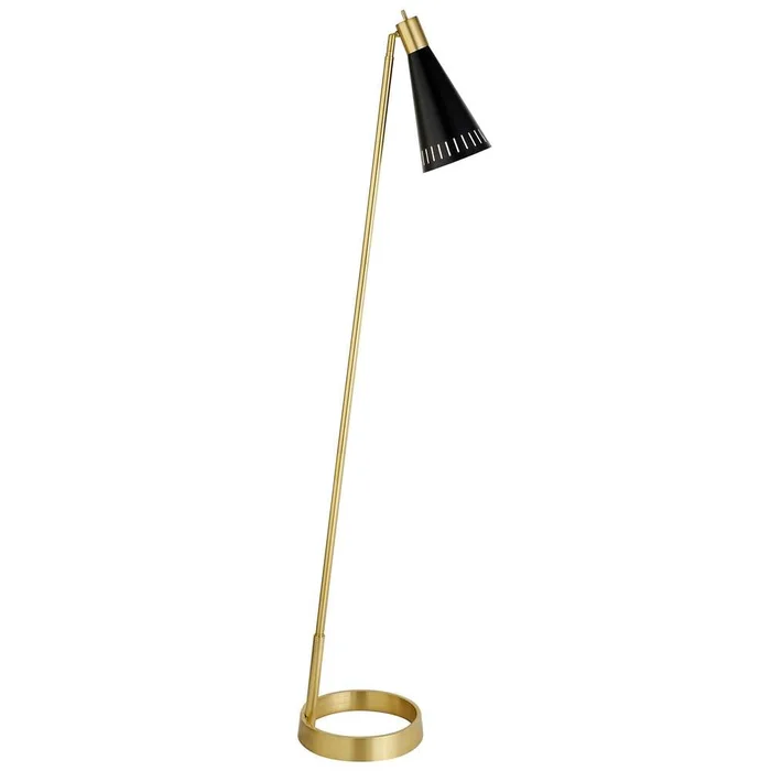Hudson & Canal – Kintam 62.25in Tall Floor Lamp with Metal Shade in Brushed Brass/Matte Black – FL1500