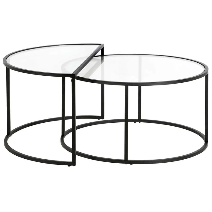 Hudson & Canal – Luna Round & Demilune Nested Coffee Table in Blackened Bronze – CT0752