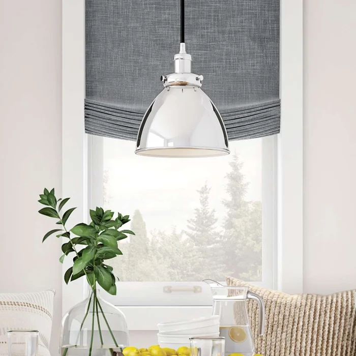 Hudson & Canal – Madison 8in Wide Pendant with Metal Shade in Polished Nickel/Polished Nickel – PD0352