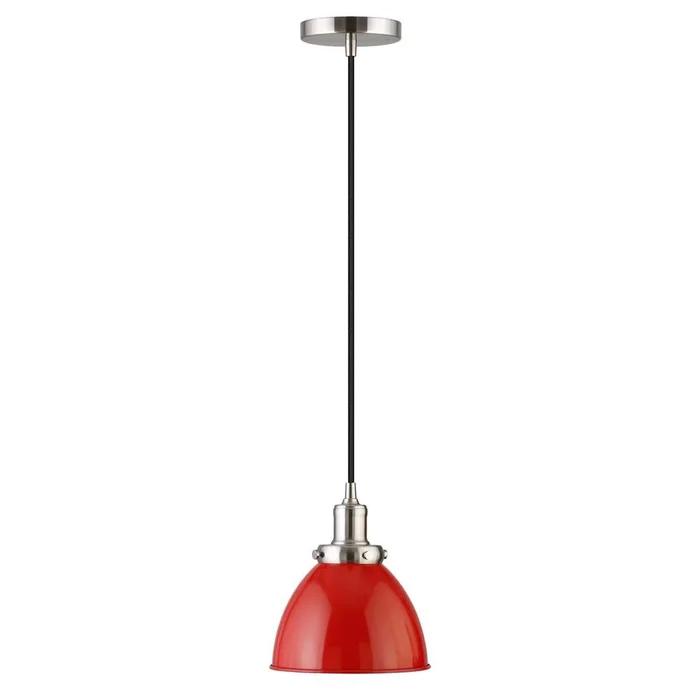 Hudson & Canal – Madison 8in Wide Pendant with Metal Shade in Poppy Red/Polished Nickel/Poppy Red – PD1445