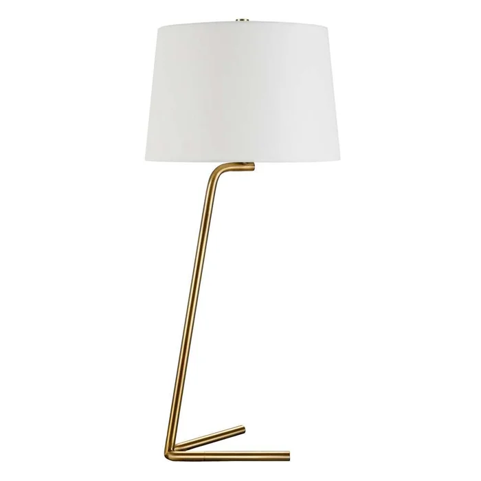 Hudson & Canal – Markos 28.5in Tall Tilted Table Lamp with Fabric Shade in Brushed Brass/White – TL0890