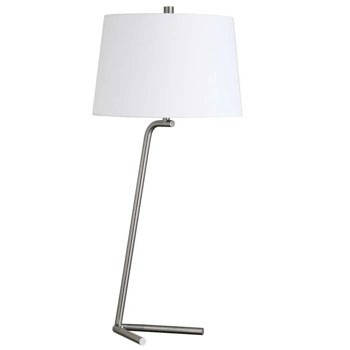 Hudson & Canal – Markos 28.5in Tall Tilted Table Lamp with Fabric Shade in Brushed Nickel/White – TL0891