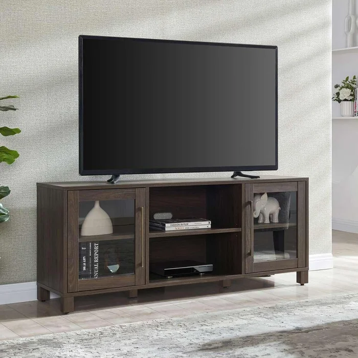 Hudson & Canal – Quincy Rectangular TV Stand for TVs up to 65in in Alder Brown – TV1364