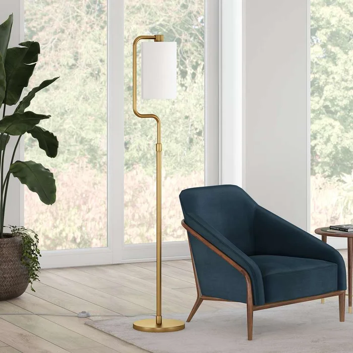 Hudson & Canal – Rotolo 62in Tall Floor Lamp with Fabric Shade in Brass/White – FL0854