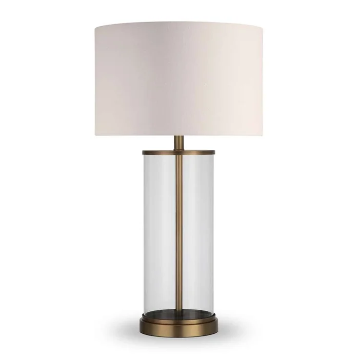 Hudson & Canal – Rowan 28in Tall Table Lamp with Fabric Shade in Clear Glass/Polished Nickel/White – TL0112