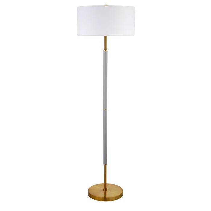 Hudson & Canal – Simone 2-Light Floor Lamp with Fabric Shade in Cool Gray/Brass/White – FL0529