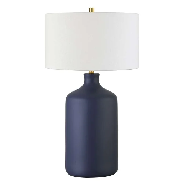 Hudson & Canal – Sloane 29in Tall Ceramic Table Lamp with Fabric Shade in Matte Navy/White – TL1726