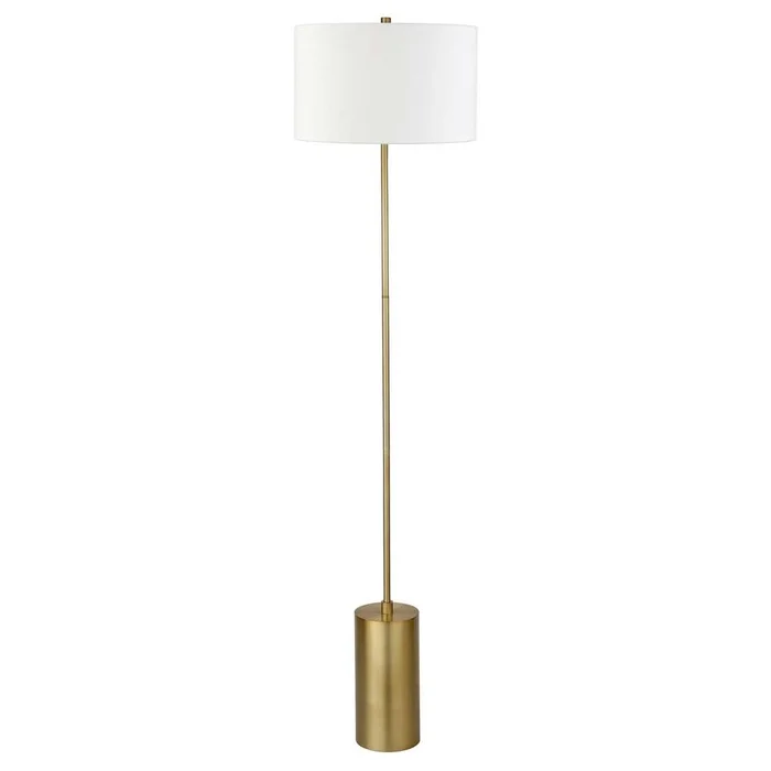 Hudson & Canal – Somerset 64in Tall Floor Lamp with Fabric Shade in Brass/White – FL0735