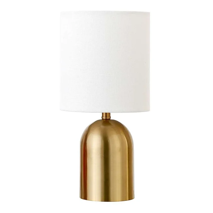 Hudson & Canal – Talbot 13.25in Tall Mini Lamp with Fabric Shade in Brass/White – ML0931