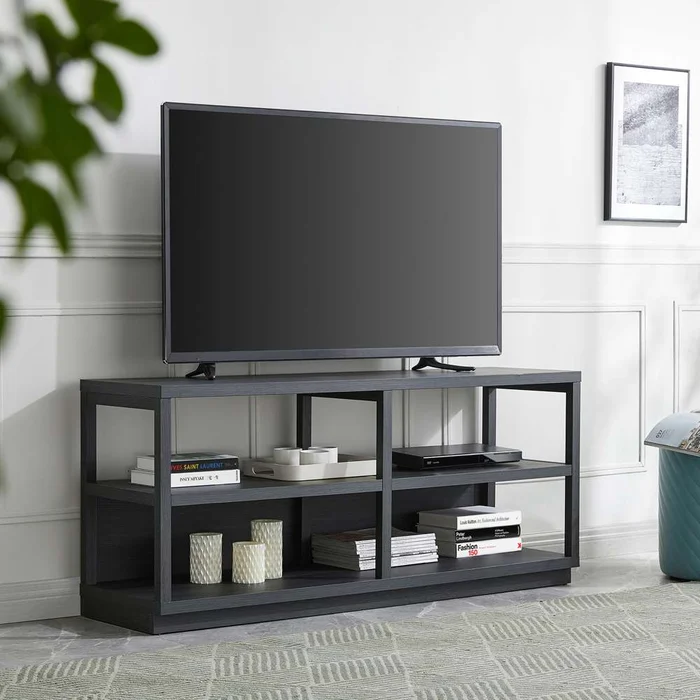 Hudson & Canal – Thalia Rectangular TV Stand for TVs up to 60in in Charcoal Gray – TV1266
