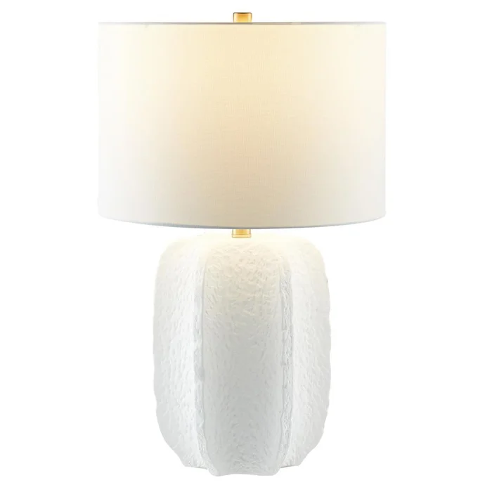 Hudson & Canal – Turbida 24in Tall Table Lamp with Fabric Shade in Matte White/Brass/White – TL2217