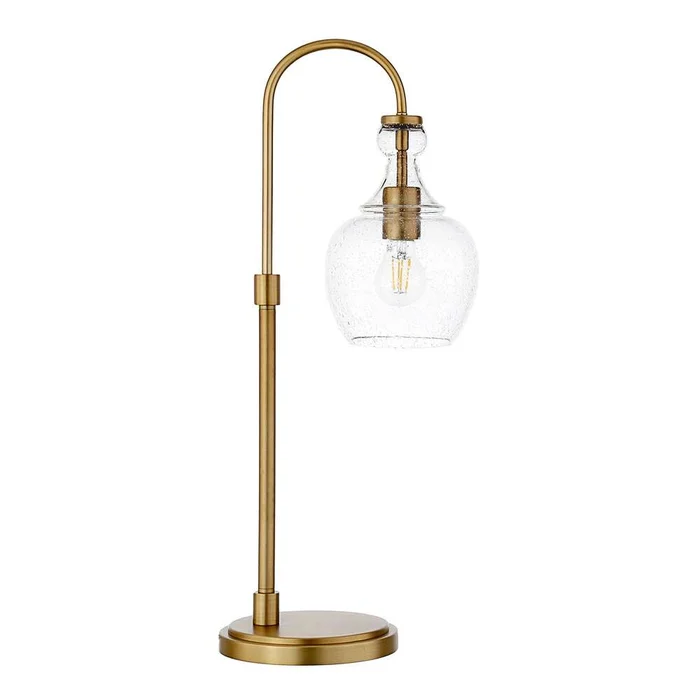 Hudson & Canal – Verona 27in Tall Arc Table Lamp with Glass Shade in Brushed Brass/Seeded – TL0799