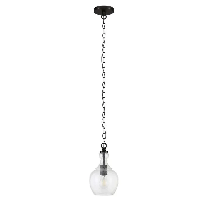 Hudson & Canal – Verona 7in Wide Pendant with Glass Shade in Blackened Bronze/Seeded – PD1075