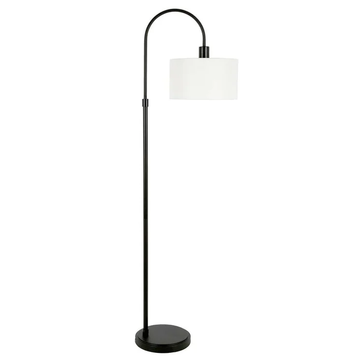 Hudson & Canal – Veronica Arc Floor Lamp with Fabric Shade in Blackened Bronze/White – FL0723