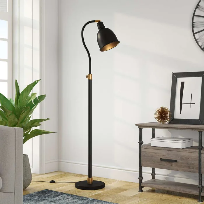 Hudson & Canal – Vincent Adjustable/Arc Floor Lamp with Metal Shade in Blackened Bronze/Blackened Bronze – FL0299