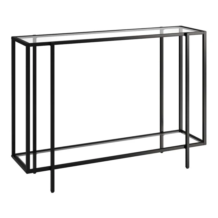 Hudson & Canal – Vireo 42in Wide Rectangular Console Table with Glass Shelf in Blackened Bronze – AT1750