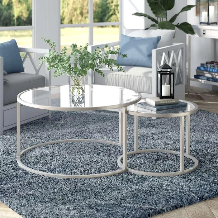 Hudson & Canal – Watson Round Nested Coffee Table in Satin Nickel – CT0588