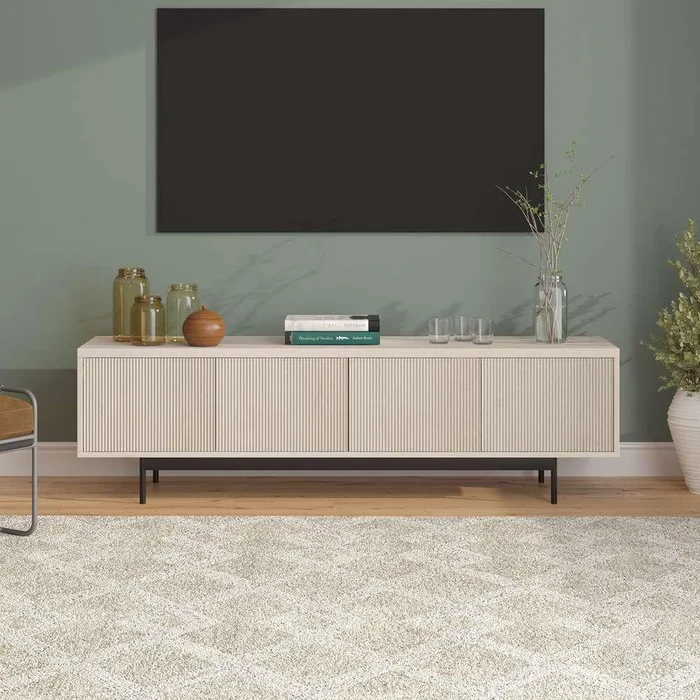 Hudson & Canal – Whitman Rectangular TV Stand for TVs up to 75in in Alder White – TV1934