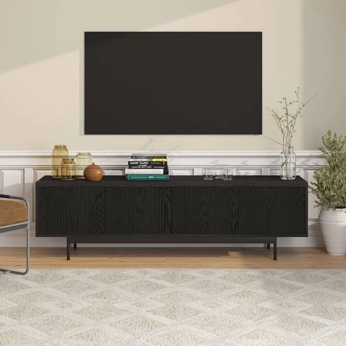 Hudson & Canal – Whitman Rectangular TV Stand for TVs up to 75in in Black Grain – TV1874