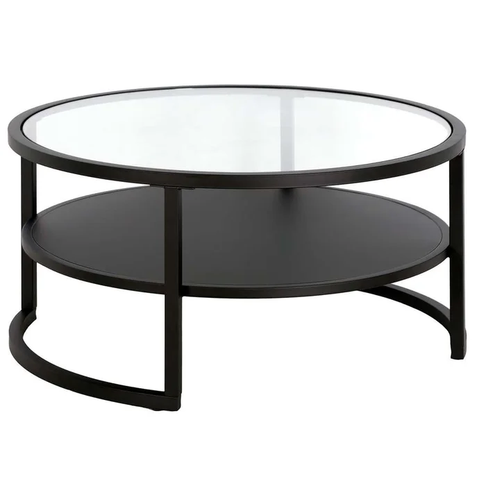 Hudson & Canal – Winston 34.25in Wide Round Coffee Table with Metal Shelf in Blackened Bronze – CT1456