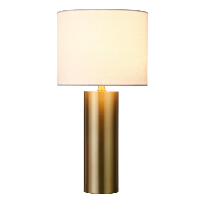Hudson & Canal – York 16in Tall Mini Lamp with Fabric Shade in Brass/White – ML2151