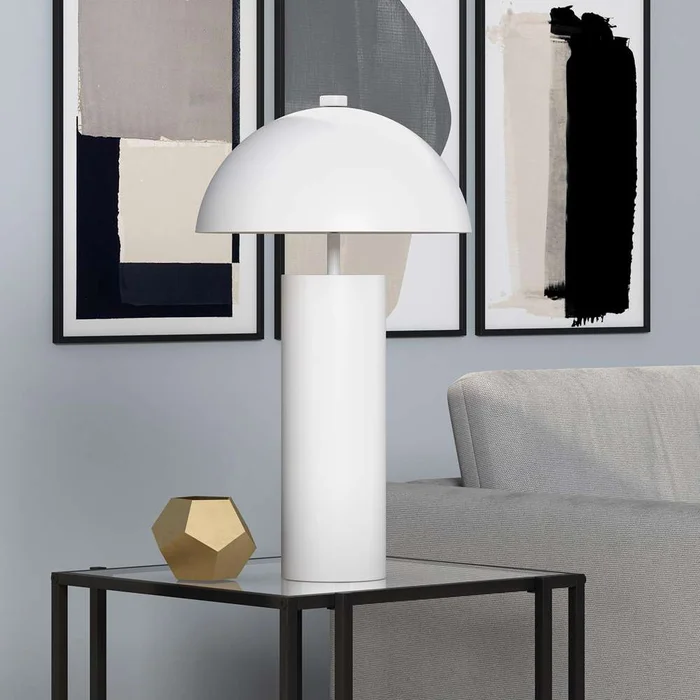 Hudson & Canal – York 27in Tall Table Lamp with Metal Shade in Matte White/Matte White – TL1820